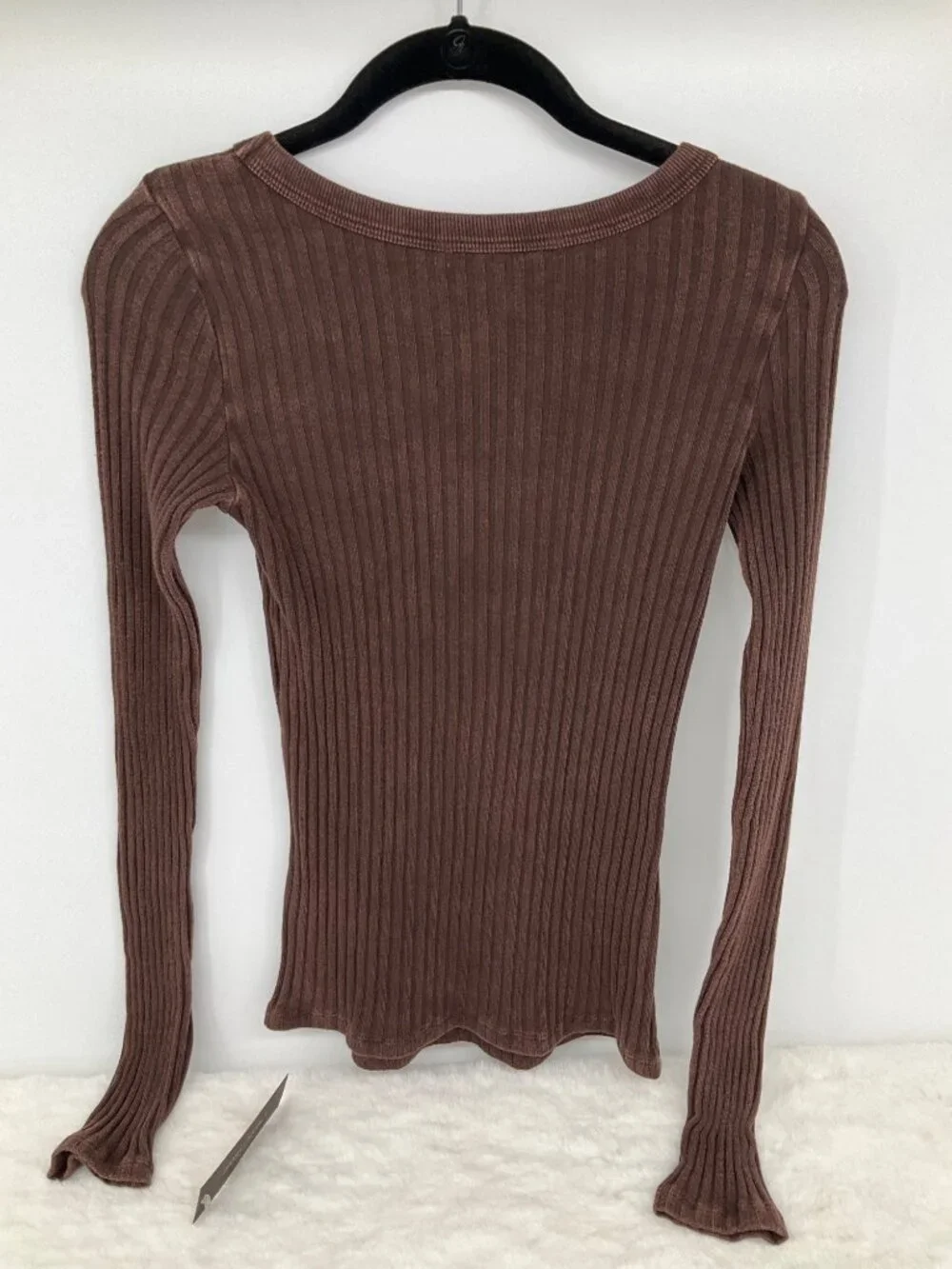 Project Social T size Medium NEW What's The Scoop Washed Rib Long Sleeve Brown - Picture 5 of 7